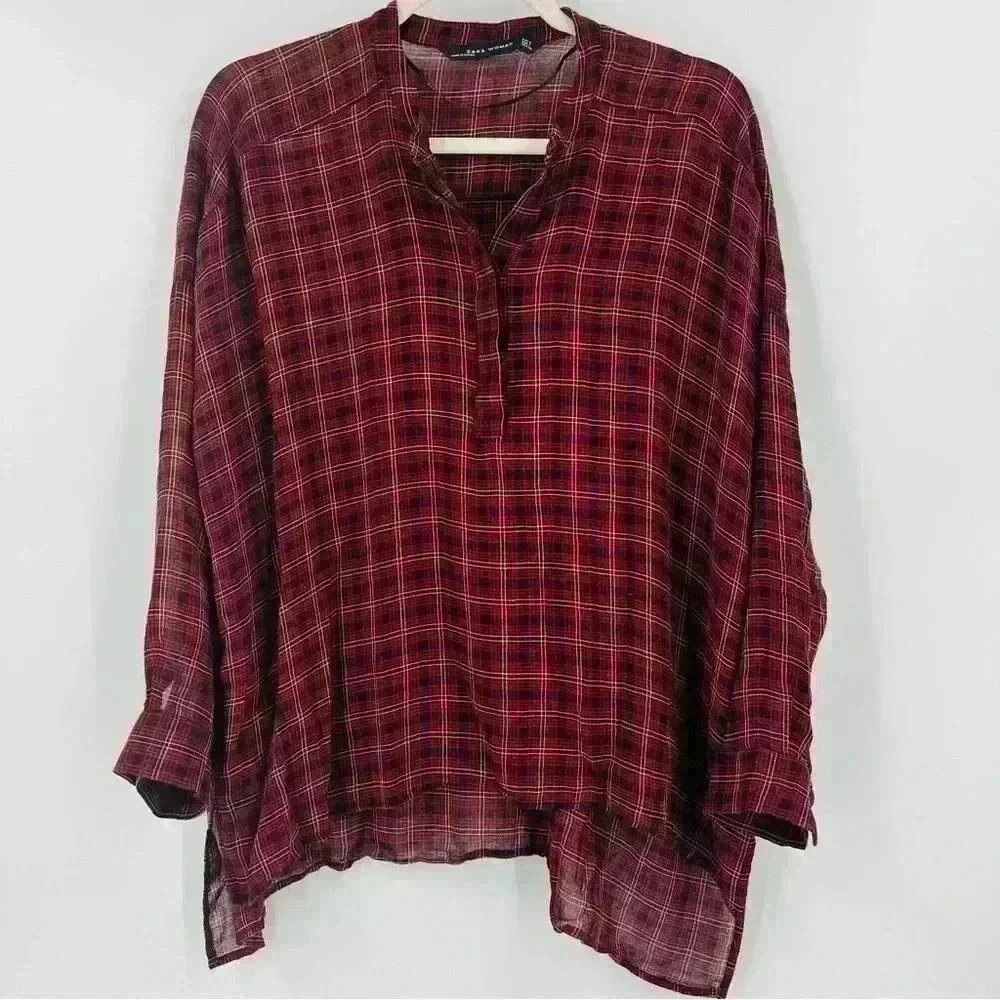 Zara Woman Plaid‎ Red/Black Swing Top Size Small